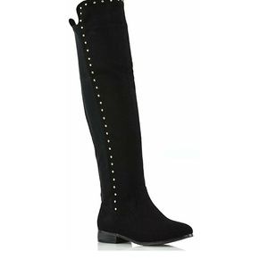 Womens Over The Knee Boots Stud Trim Stretchy Tall